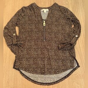 NWOT Michael Kors Women’s Blouse Top - Animal Print 1/2 Zip & 3/4 Sleeve l Small